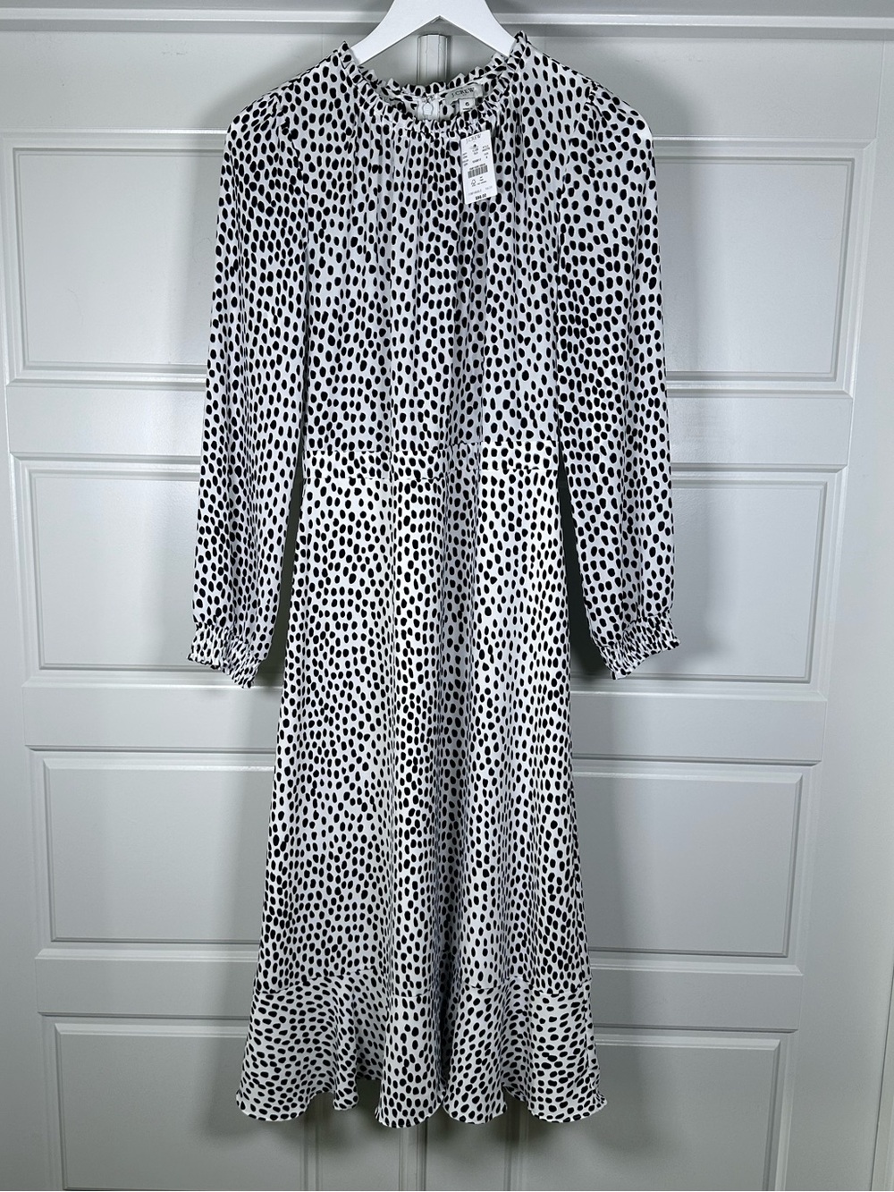 NWT J. Crew Black & White Polka Dot Midi Dress Size 6